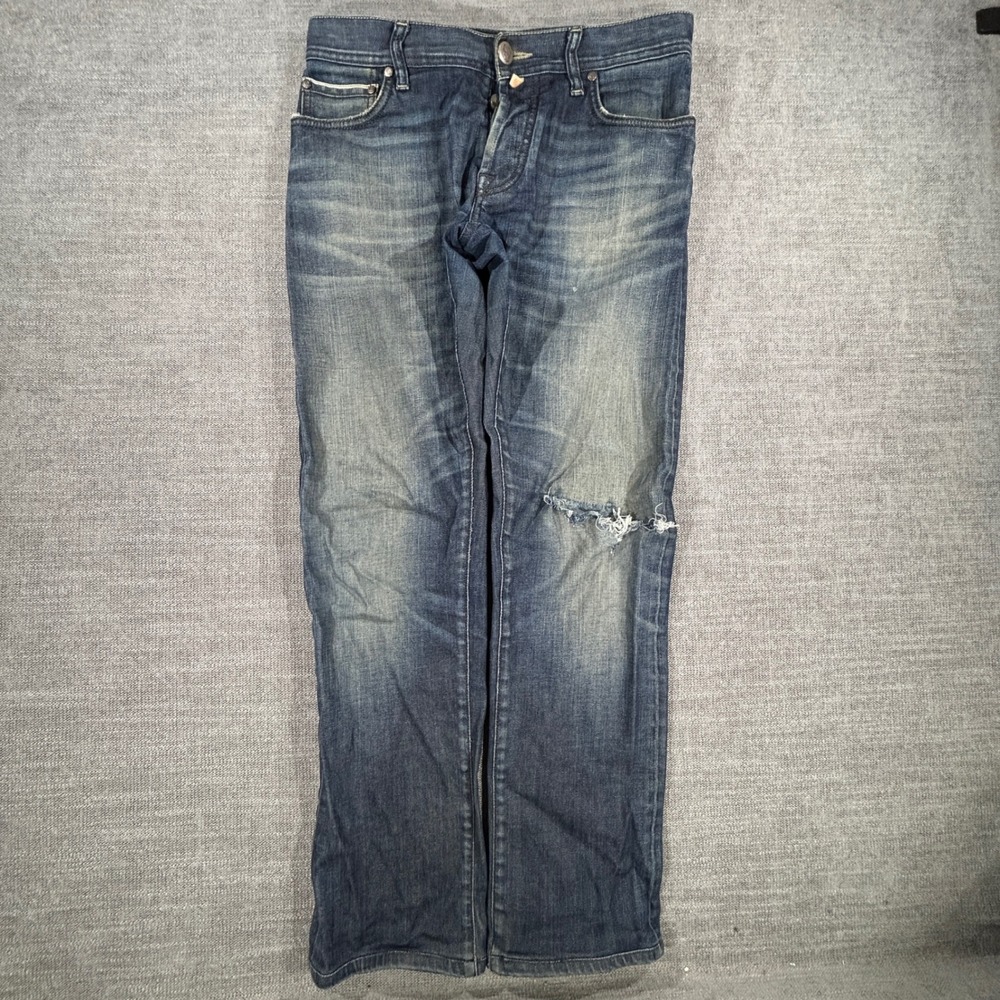 Corneliani ID Jeans Mens W32 Blue Distressed‎ Straight Leg Luxury Denim Italy